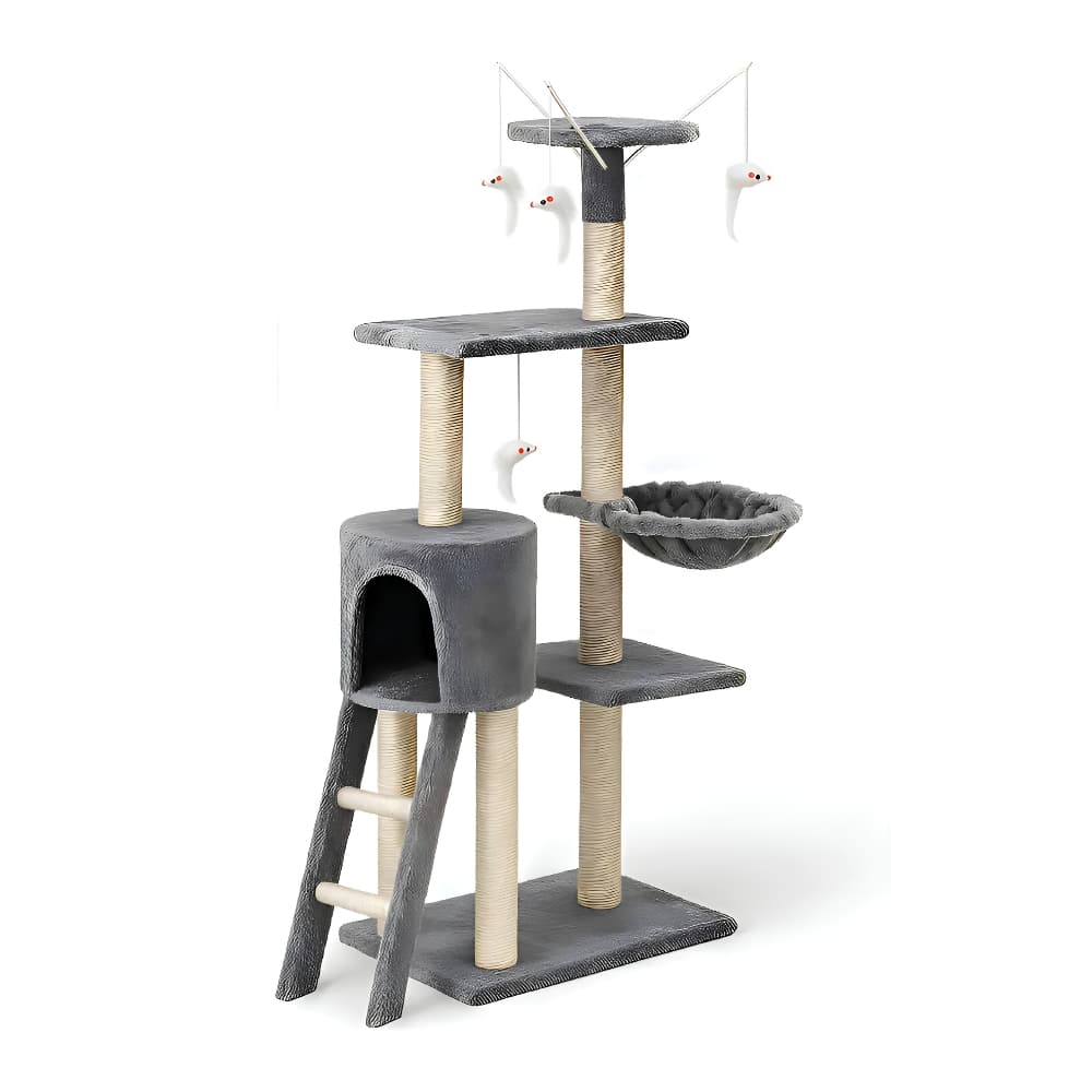 Rascador Torre Para Gatos con Hamaca y Juguetes | Árbol Multi-Nivel de 5 Pisos con Casita para Descansar y Trepar | Novystor — imagen 11