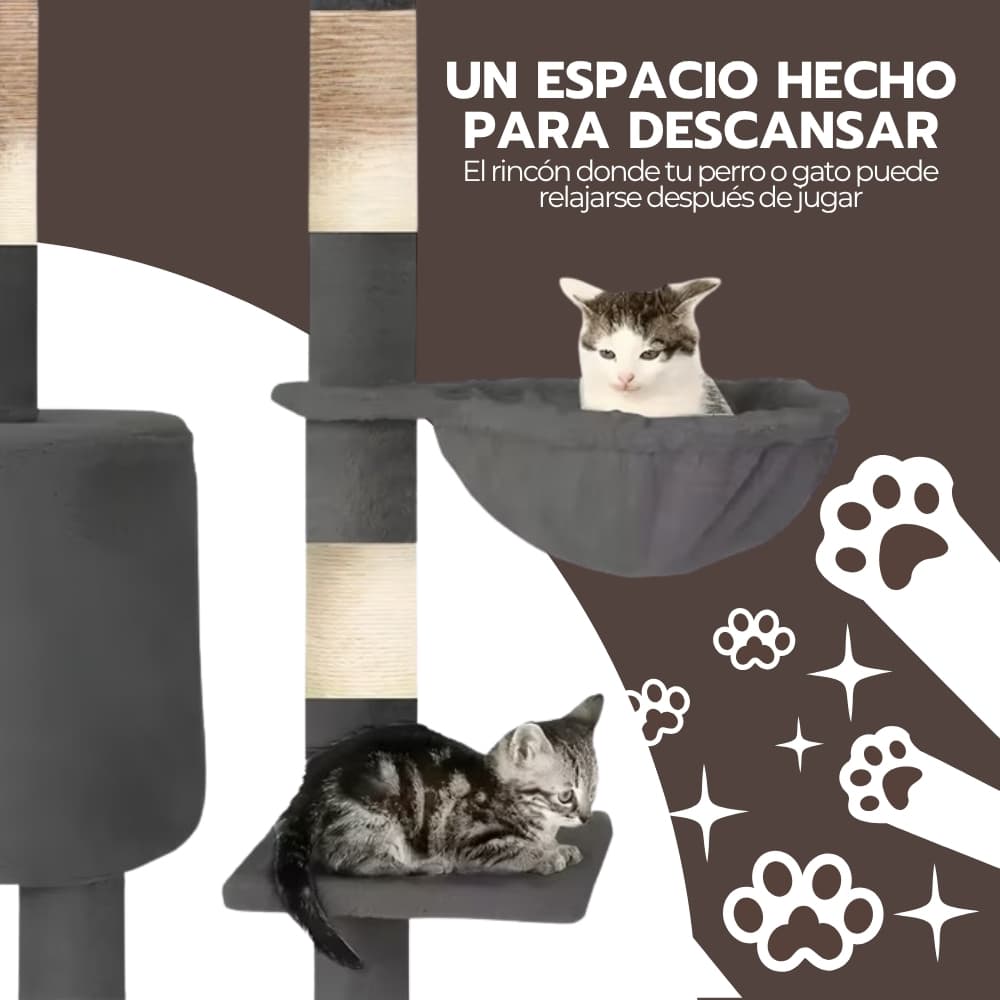 Rascador Torre Para Gatos con Hamaca y Juguetes | Árbol Multi-Nivel de 5 Pisos con Casita para Descansar y Trepar | Novystor — imagen 5