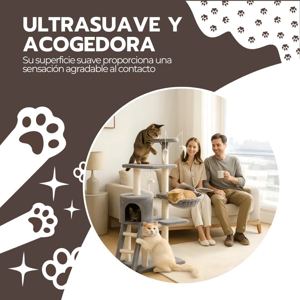Rascador Torre Para Gatos con Hamaca y Juguetes | Árbol Multi-Nivel de 5 Pisos con Casita para Descansar y Trepar | Novystor — imagen 6