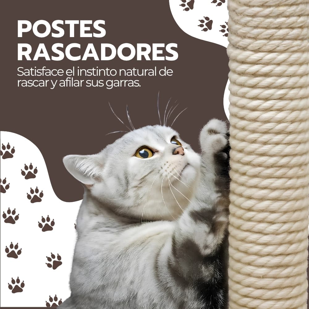Rascador Torre Para Gatos con Hamaca y Juguetes | Árbol Multi-Nivel de 5 Pisos con Casita para Descansar y Trepar | Novystor — imagen 7