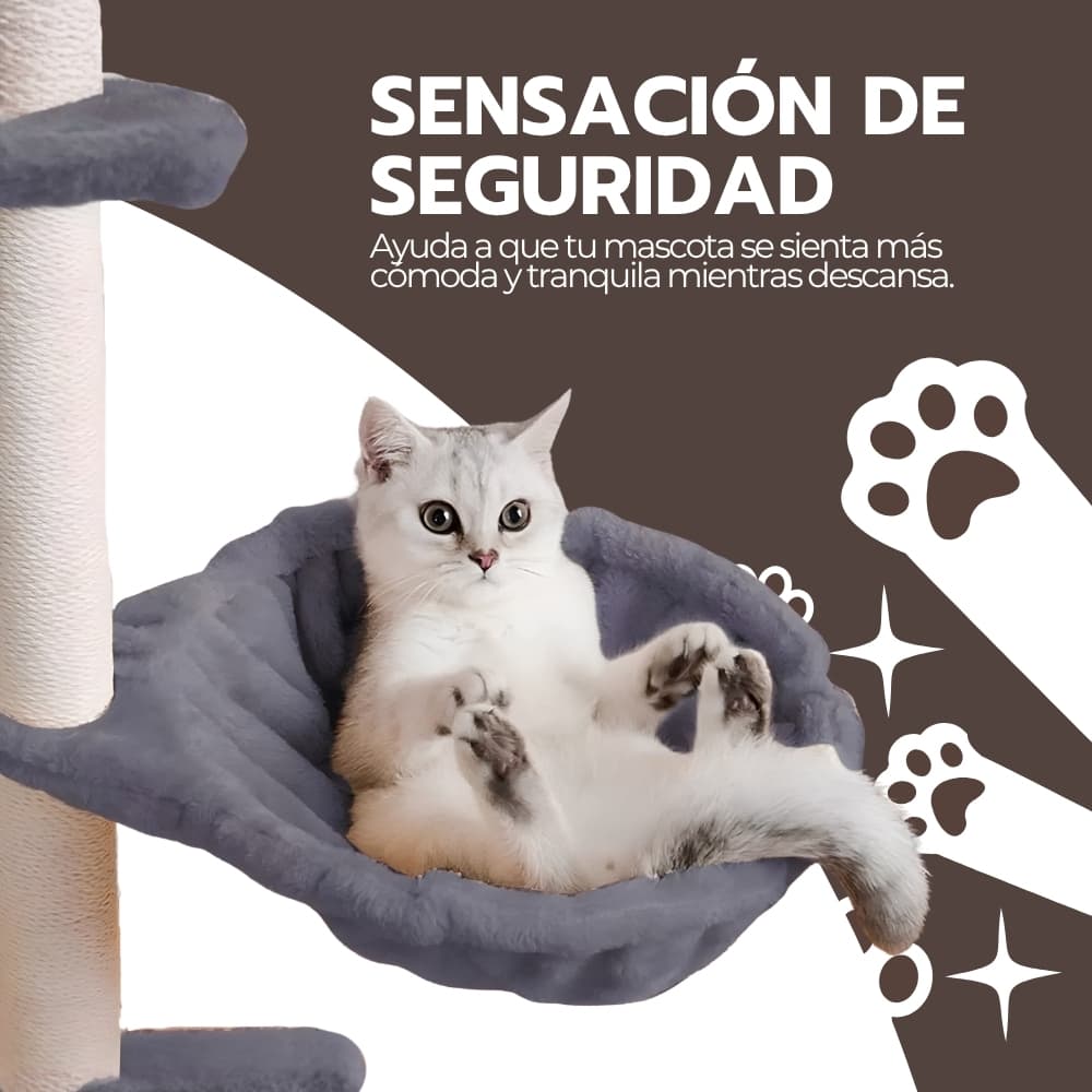 Rascador Torre Para Gatos con Hamaca y Juguetes | Árbol Multi-Nivel de 5 Pisos con Casita para Descansar y Trepar | Novystor — imagen 9