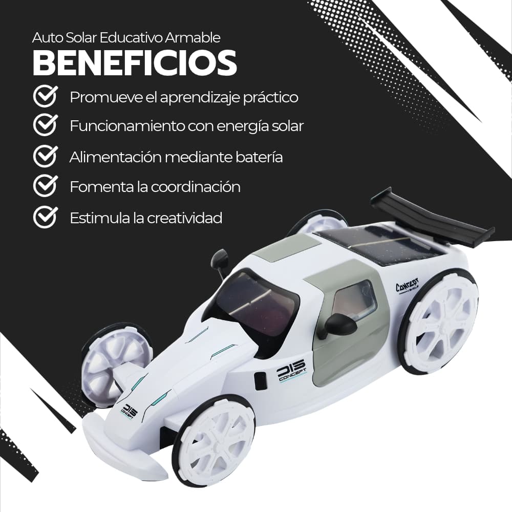 Auto a panel solar armable educativo STEM con doble alimentación solar y batería para aprender energía renovable | Novystor — imagen 4
