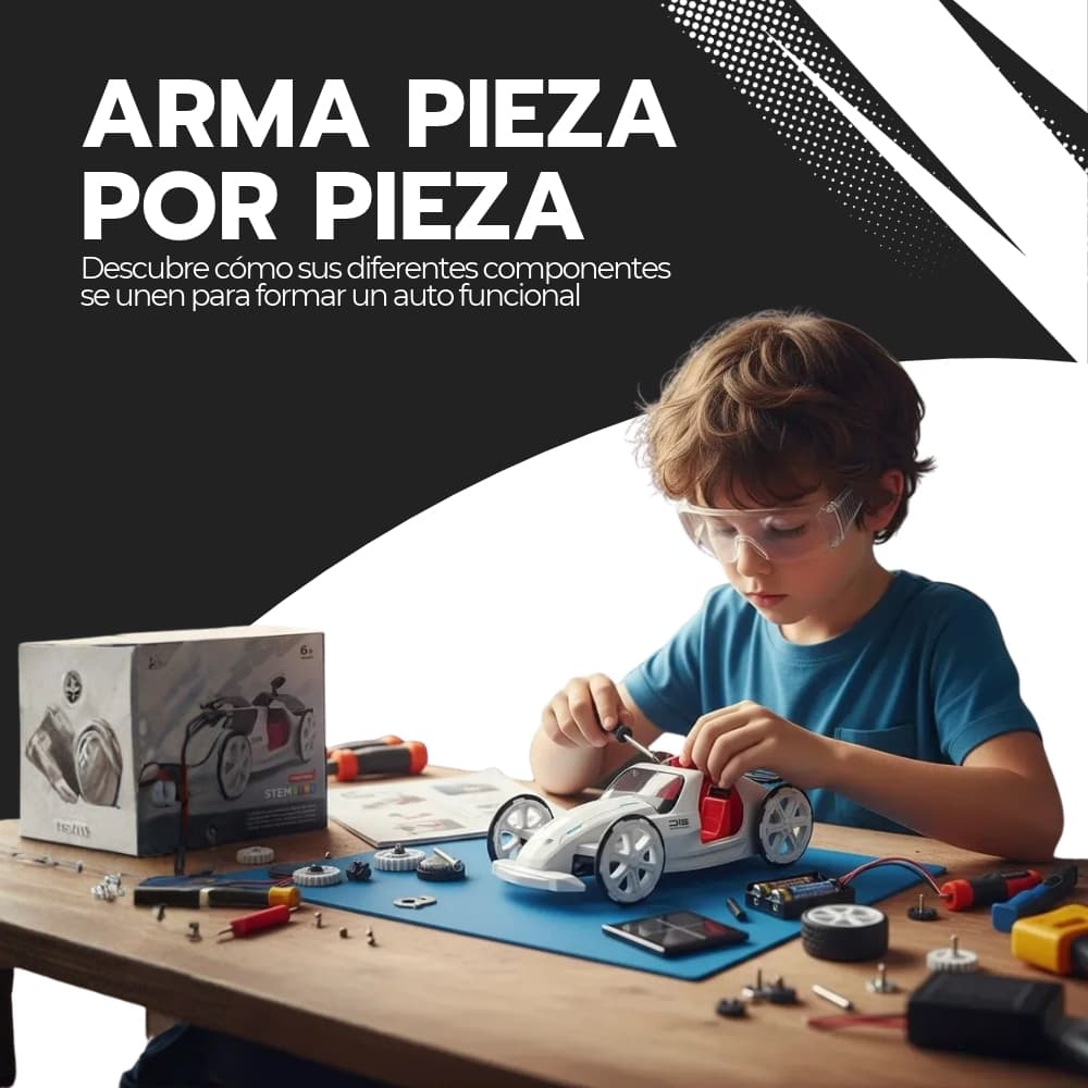 Auto a panel solar armable educativo STEM con doble alimentación solar y batería para aprender energía renovable | Novystor — imagen 7