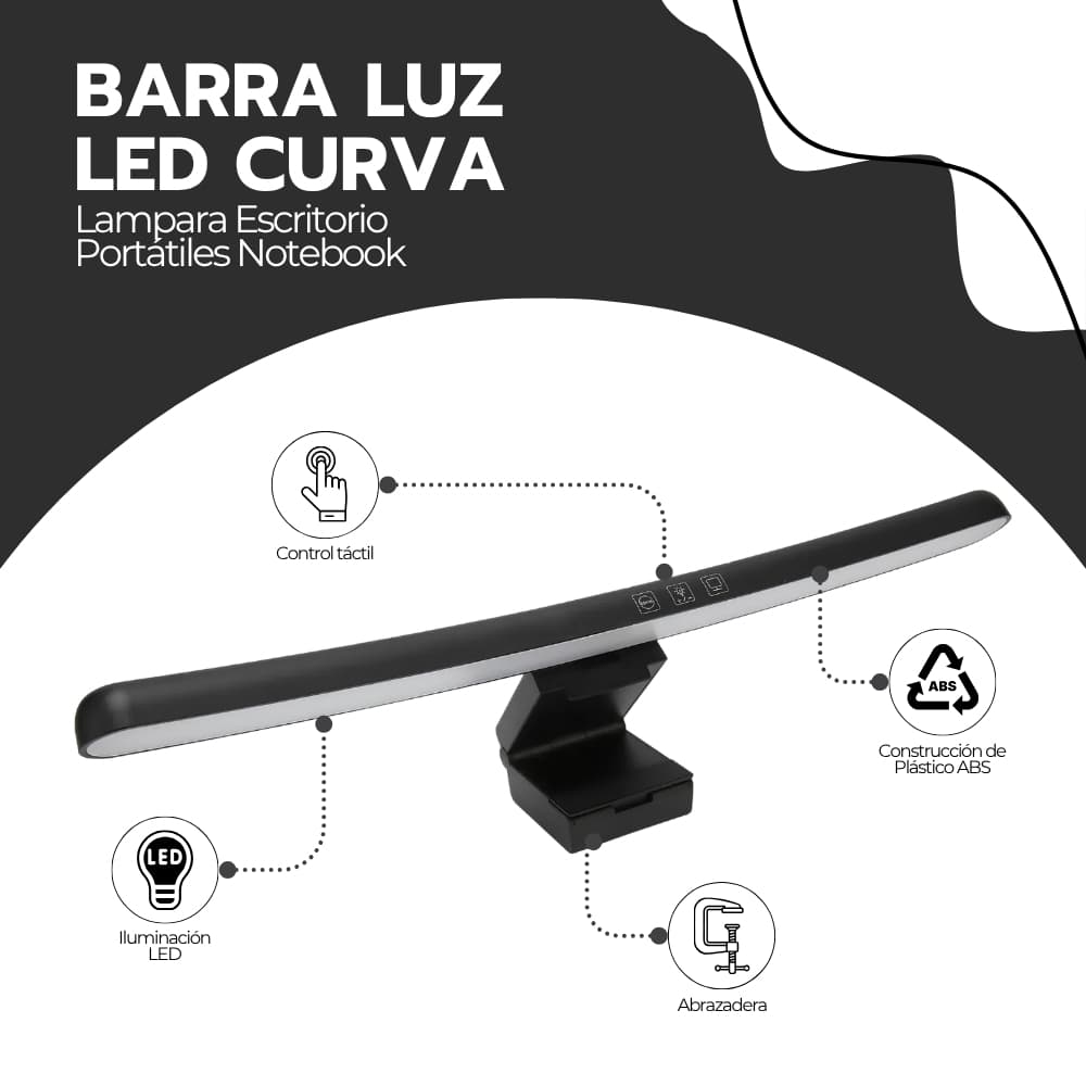 Barra Curva Pesas LED para Monitor Curvo | Lámpara de Escritorio con Brillo Regulable y 3 Temperaturas de Color | Alimentación USB-C | Novystor — imagen 3