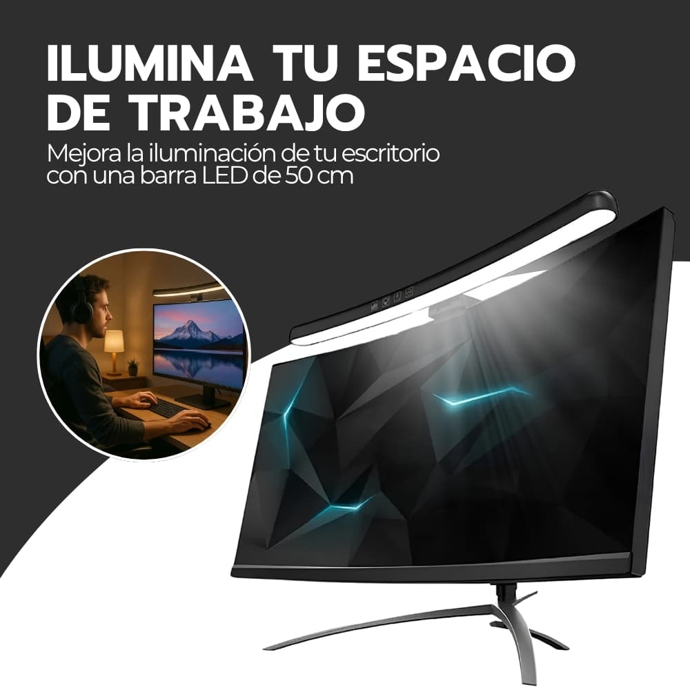 Barra Curva Pesas LED para Monitor Curvo | Lámpara de Escritorio con Brillo Regulable y 3 Temperaturas de Color | Alimentación USB-C | Novystor — imagen 5