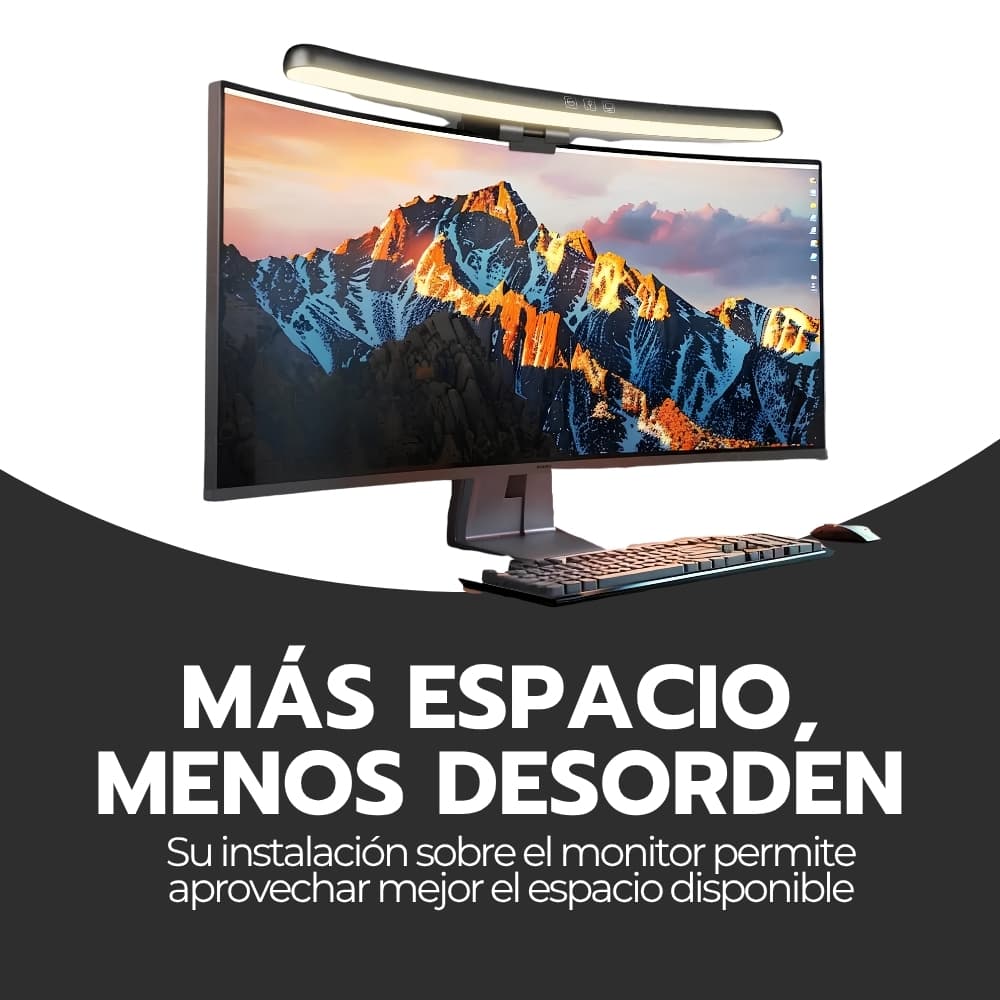 Barra Curva Pesas LED para Monitor Curvo | Lámpara de Escritorio con Brillo Regulable y 3 Temperaturas de Color | Alimentación USB-C | Novystor — imagen 6
