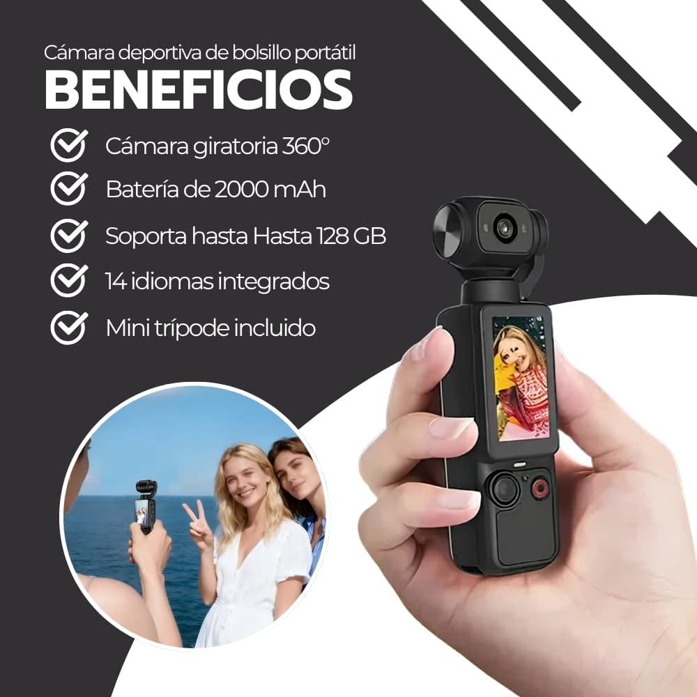 Cámara deportiva de bolsillo portátil con trípode — imagen 4