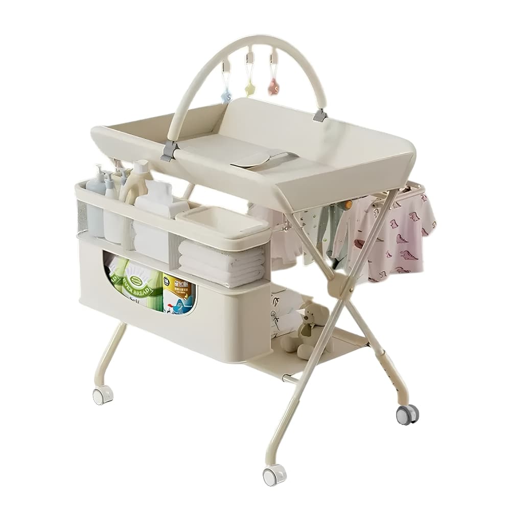 Cambiador Portátil Bebé Plegable Multifuncional con Ruedas y Almacenamiento | Mudador Blanco para Organizar Accesorios — imagen 11