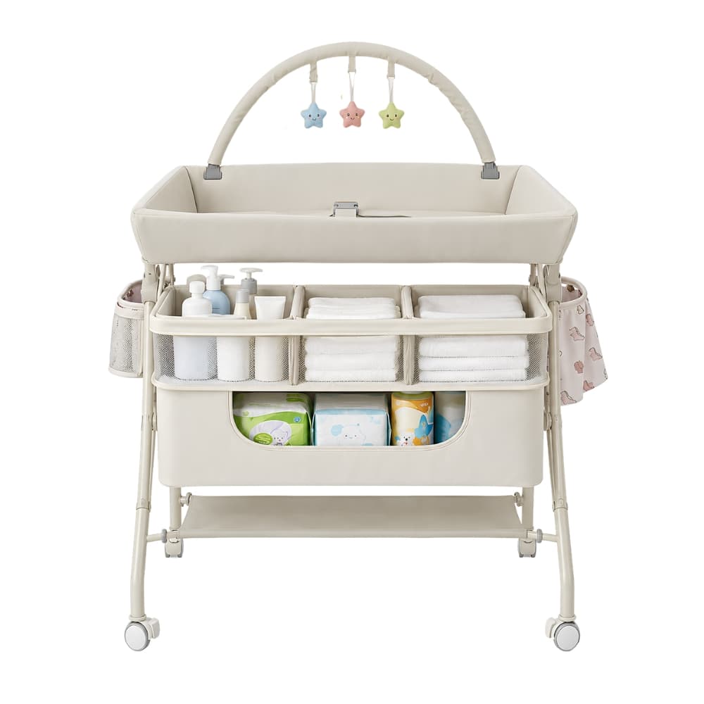 Cambiador Portátil Bebé Plegable Multifuncional con Ruedas y Almacenamiento | Mudador Blanco para Organizar Accesorios — imagen 2