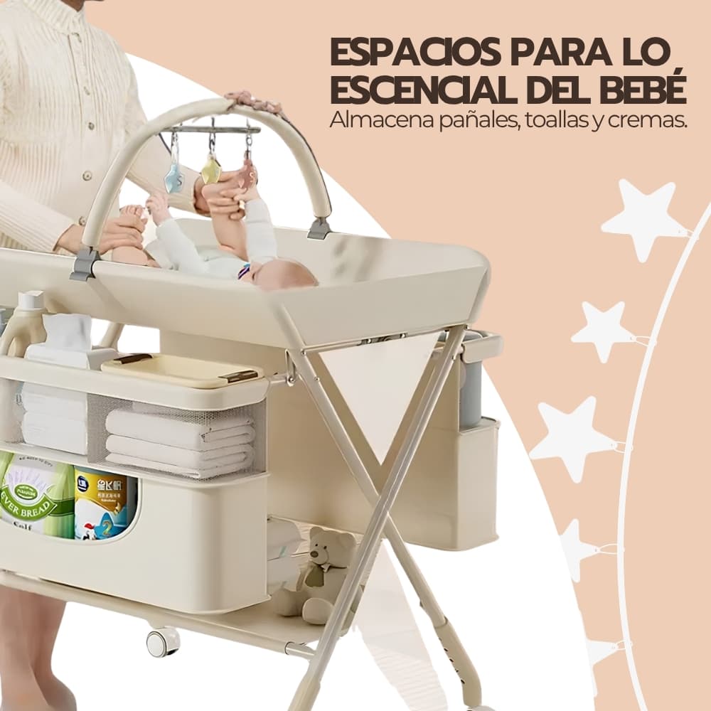 Cambiador Portátil Bebé Plegable Multifuncional con Ruedas y Almacenamiento | Mudador Blanco para Organizar Accesorios — imagen 6