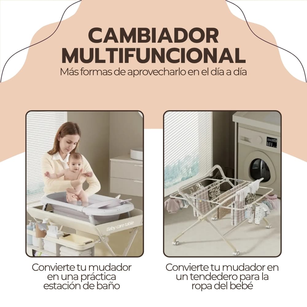Cambiador Portátil Bebé Plegable Multifuncional con Ruedas y Almacenamiento | Mudador Blanco para Organizar Accesorios — imagen 9