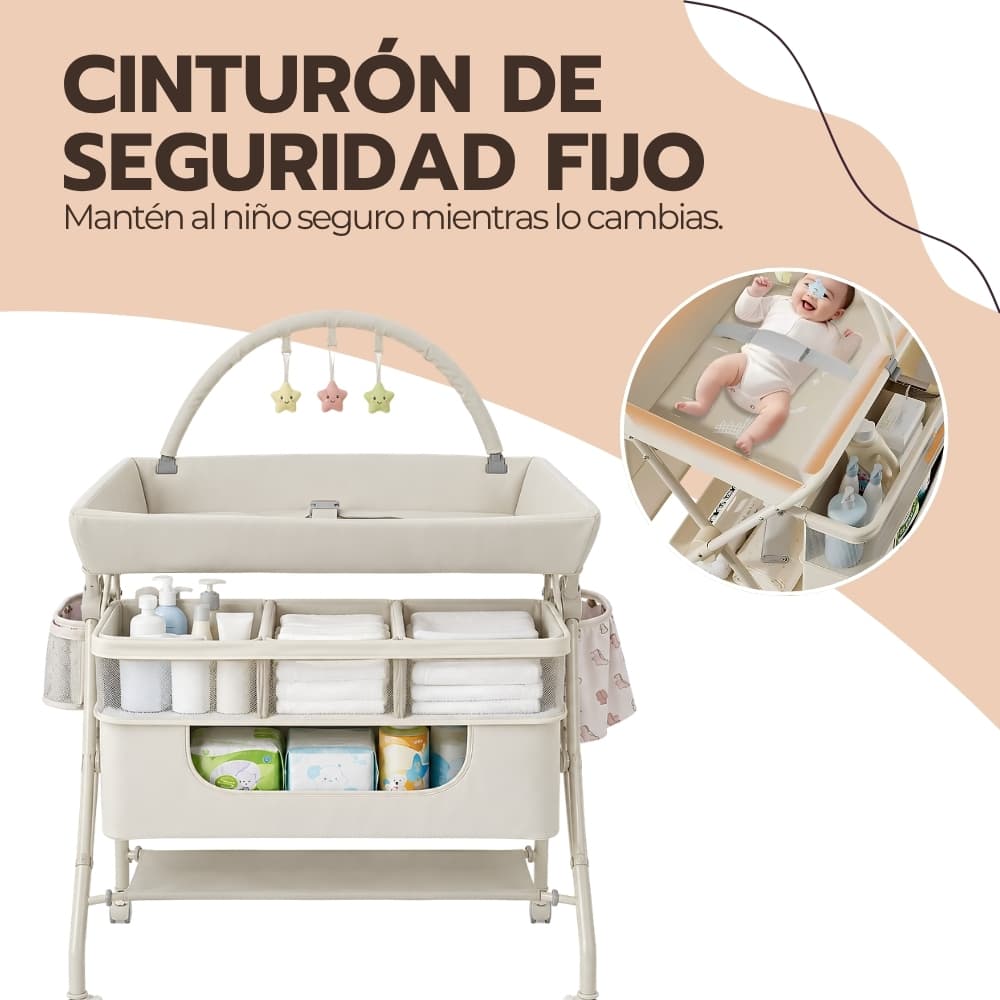 Cambiador Portátil Bebé Plegable Multifuncional con Ruedas y Almacenamiento | Mudador Blanco para Organizar Accesorios — imagen 10