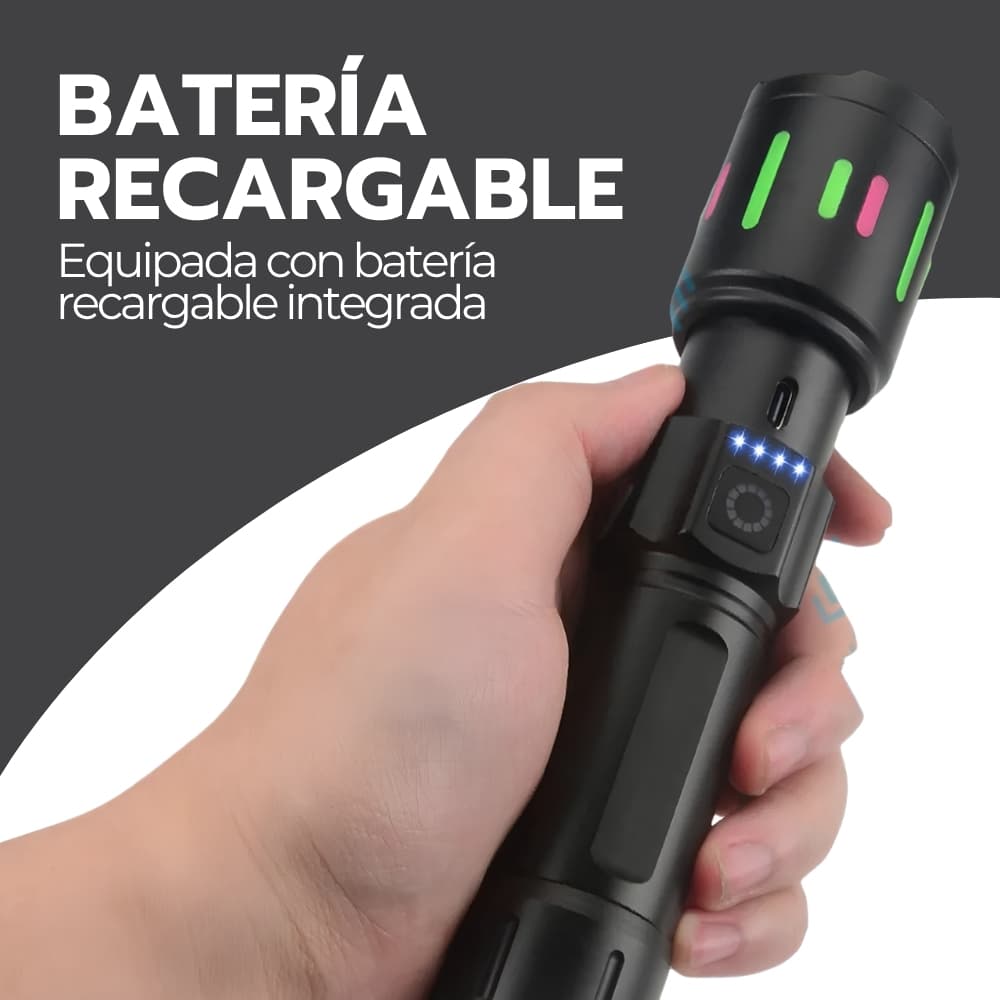 Linterna tactica recargable 20000 lumenes | 80W con zoom 500m y 7 modos | Power Bank USB-C — imagen 5