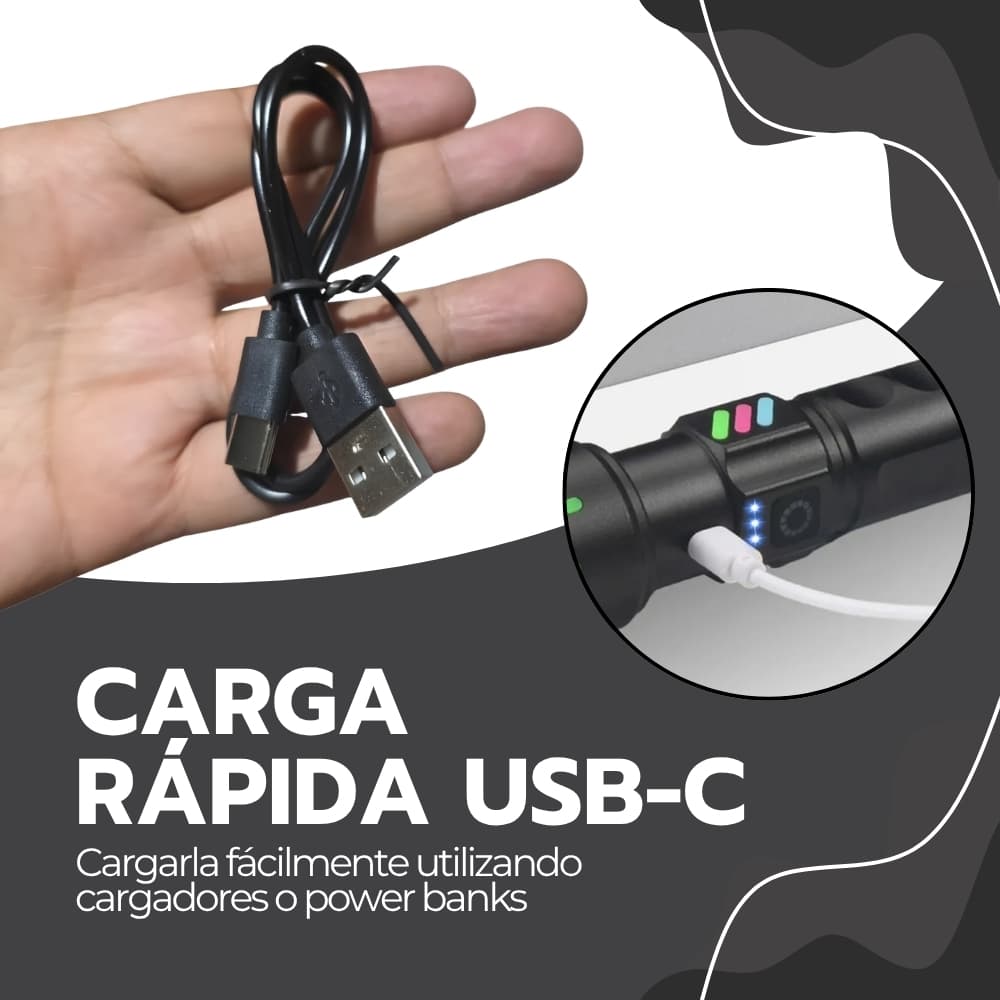 Linterna tactica recargable 20000 lumenes | 80W con zoom 500m y 7 modos | Power Bank USB-C — imagen 7
