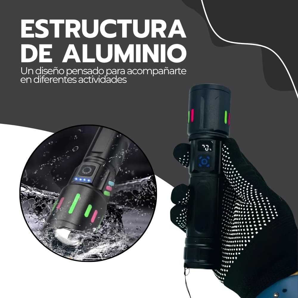 Linterna tactica recargable 20000 lumenes | 80W con zoom 500m y 7 modos | Power Bank USB-C — imagen 8
