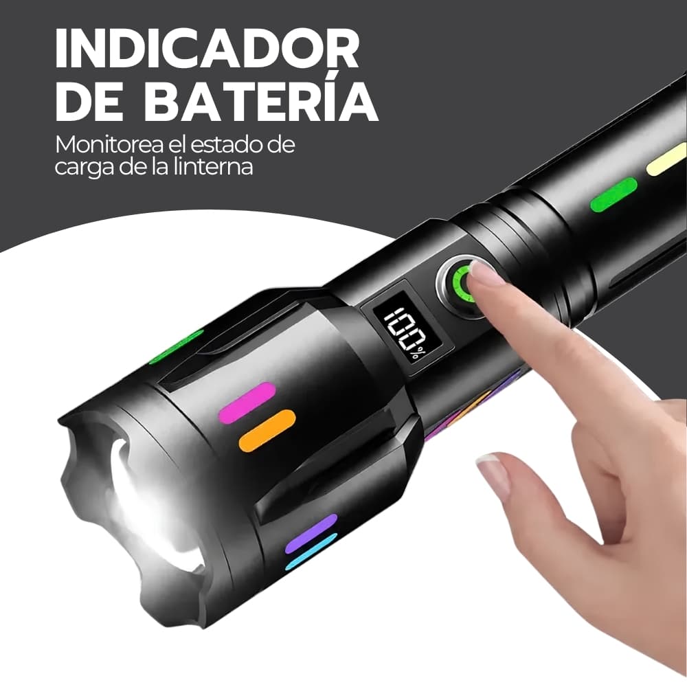 Linterna tactica recargable 20000 lumenes | 80W con zoom 500m y 7 modos | Power Bank USB-C — imagen 9
