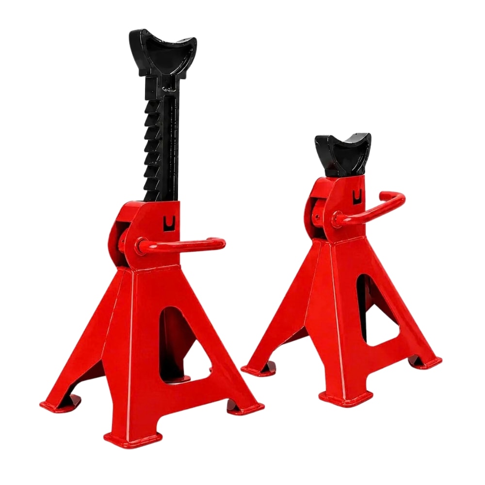 Caballetes de madera para auto 3 toneladas | Set de 2 banquillos mecánicos ajustables de 28,5 a 42 cm con estructura de acero reforzado | Novystor