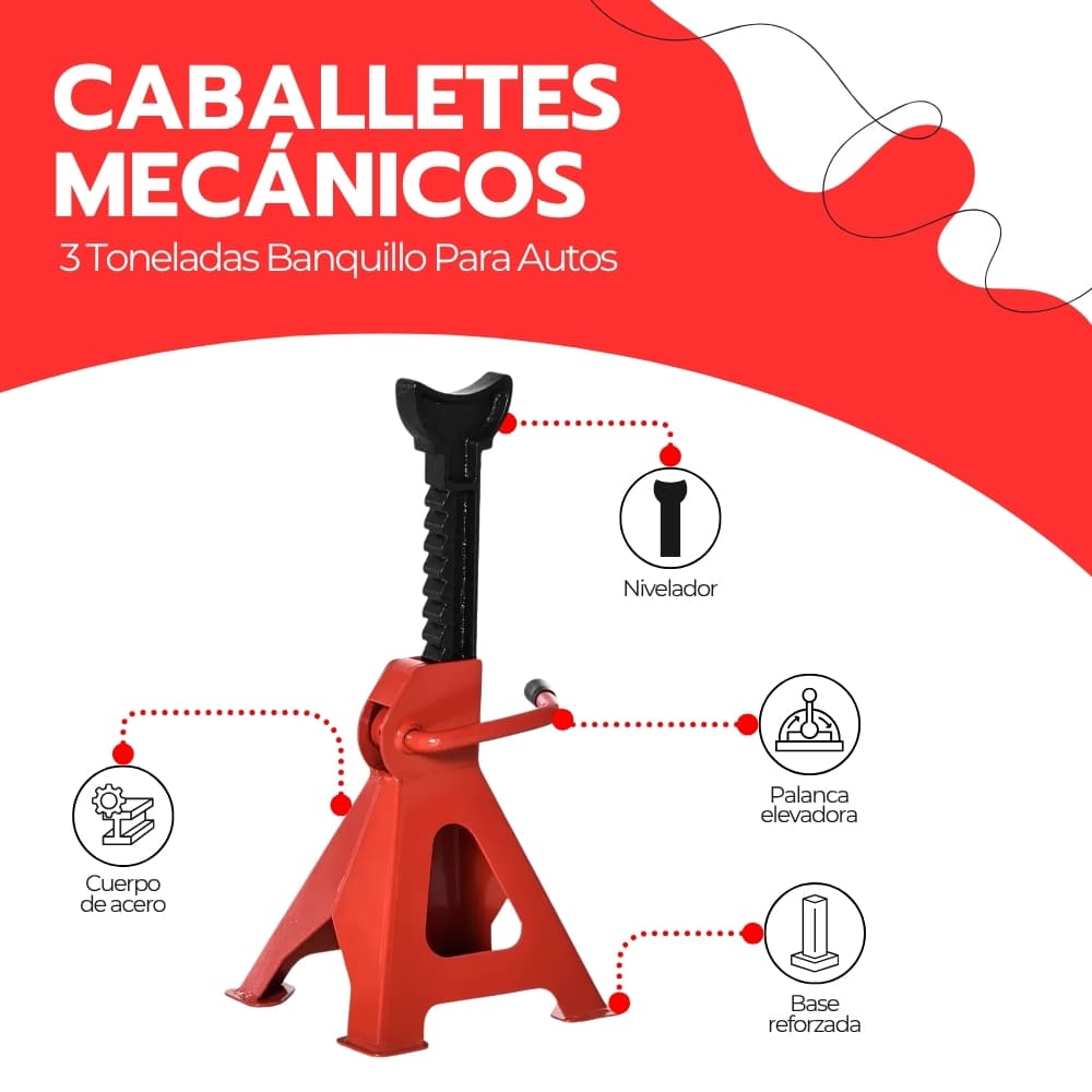 Caballetes de madera para auto 3 toneladas | Set de 2 banquillos mecánicos ajustables de 28,5 a 42 cm con estructura de acero reforzado | Novystor — imagen 3