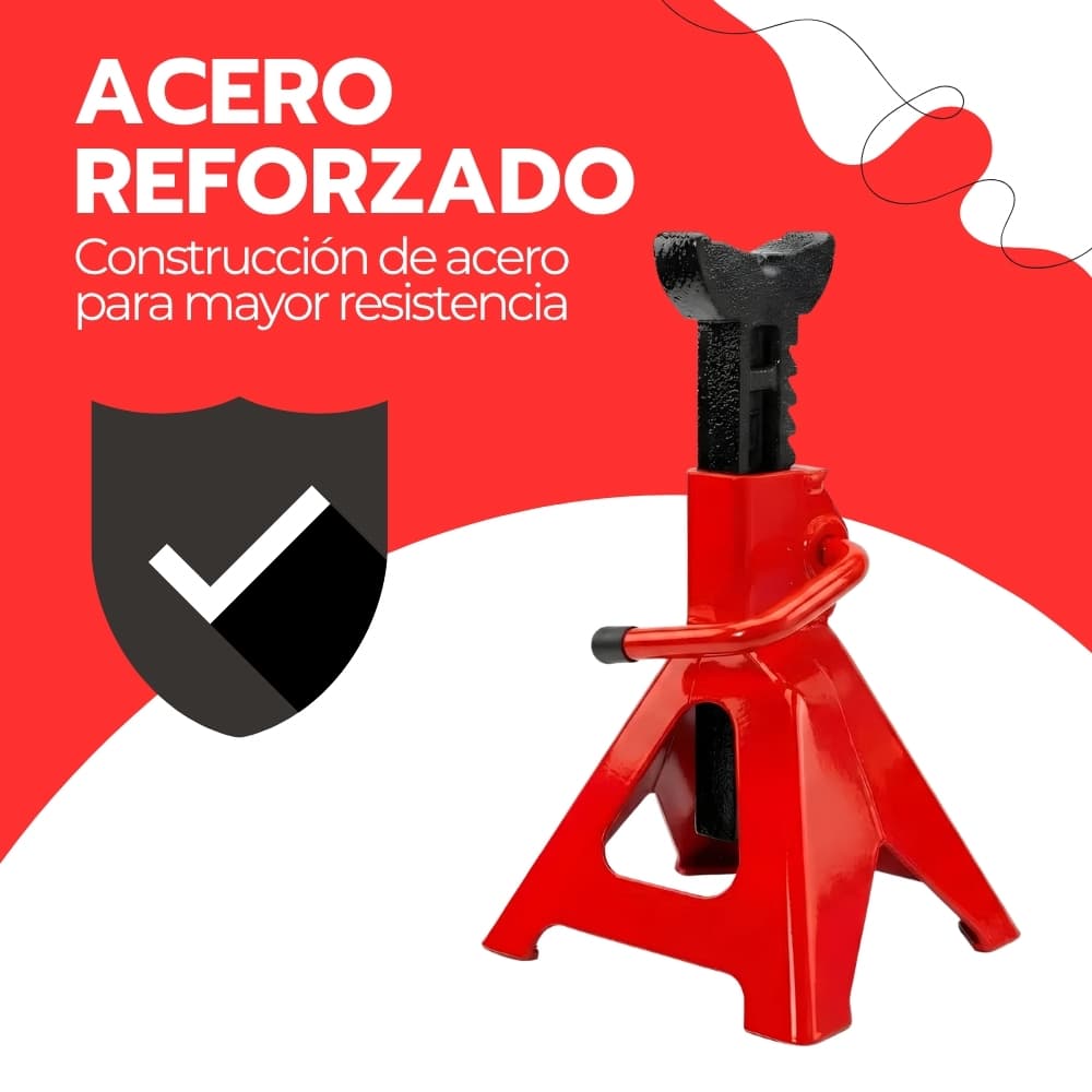 Caballetes de madera para auto 3 toneladas | Set de 2 banquillos mecánicos ajustables de 28,5 a 42 cm con estructura de acero reforzado | Novystor — imagen 6