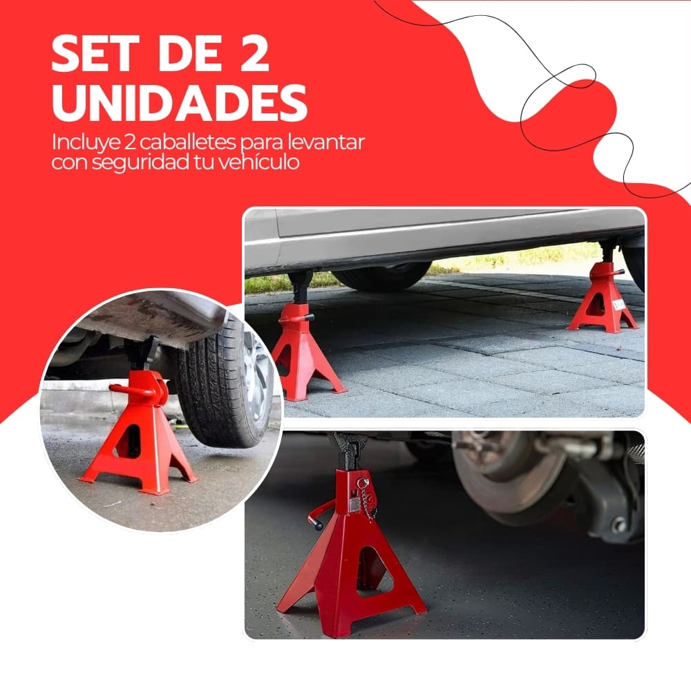 Caballetes de madera para auto 3 toneladas | Set de 2 banquillos mecánicos ajustables de 28,5 a 42 cm con estructura de acero reforzado | Novystor — imagen 8