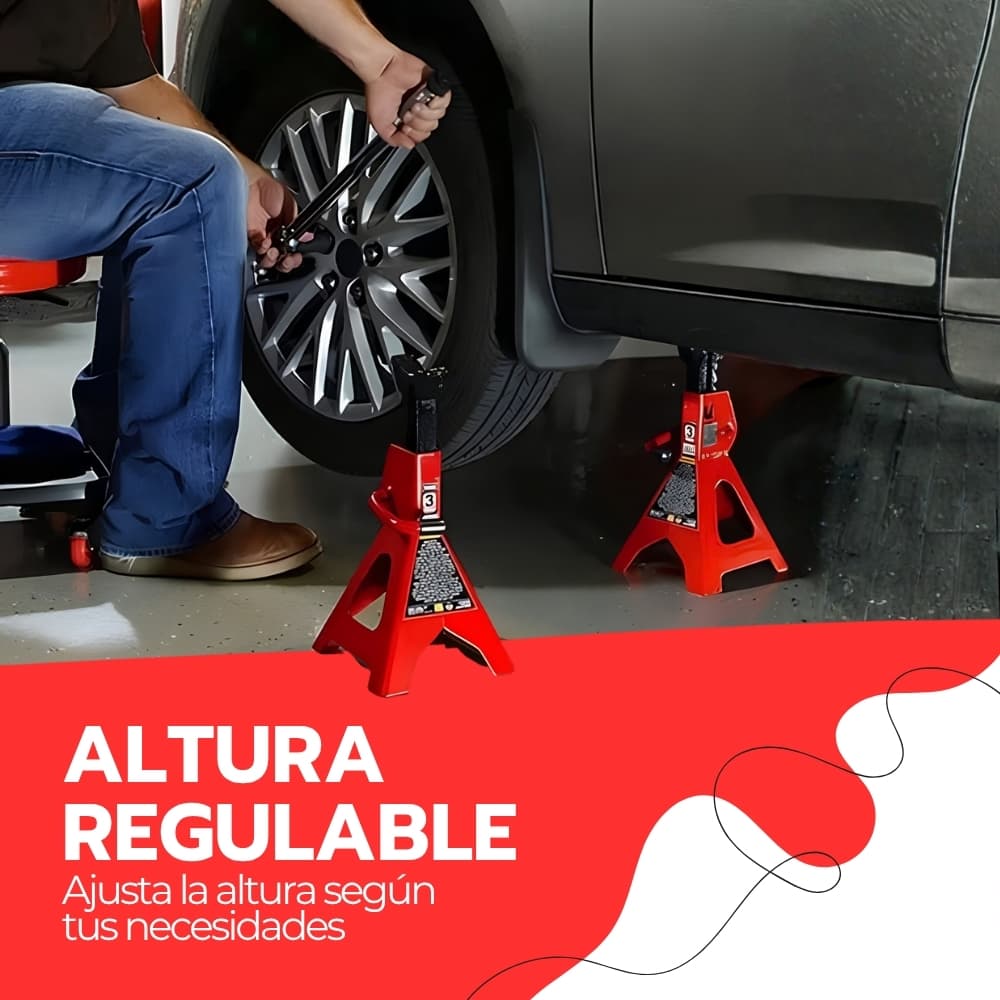Caballetes de madera para auto 3 toneladas | Set de 2 banquillos mecánicos ajustables de 28,5 a 42 cm con estructura de acero reforzado | Novystor — imagen 9