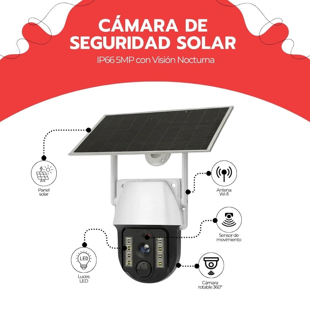 Cámara de Seguridad Solar IP66 5MP Visión Nocturna App — imagen 3