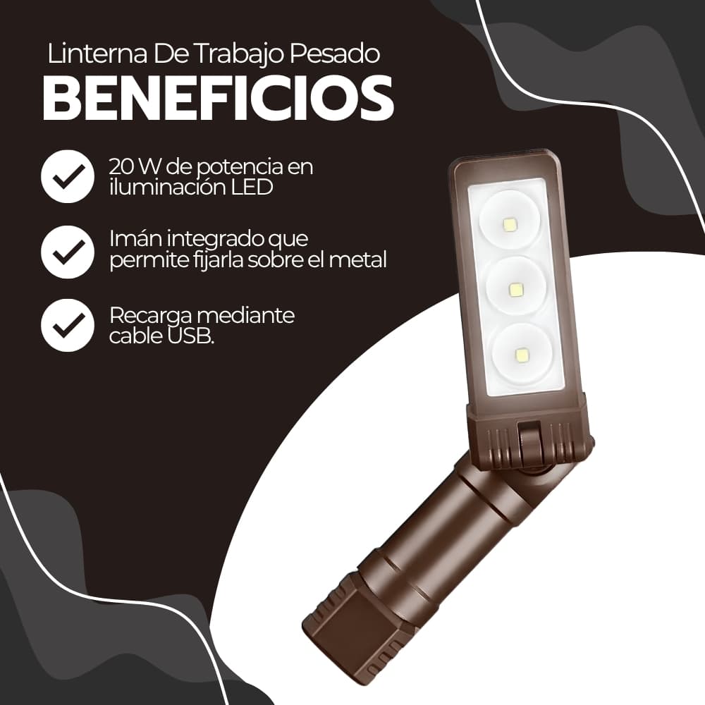 Linterna de Trabajo Recargable 20W LED con Imán y Pinza | Correa Ajustable para Cabeza | Uso Profesional y Camping | Novystor — imagen 4