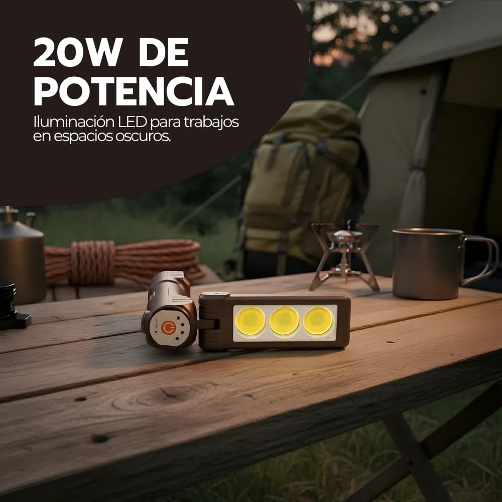 Linterna de Trabajo Recargable 20W LED con Imán y Pinza | Correa Ajustable para Cabeza | Uso Profesional y Camping | Novystor — imagen 9