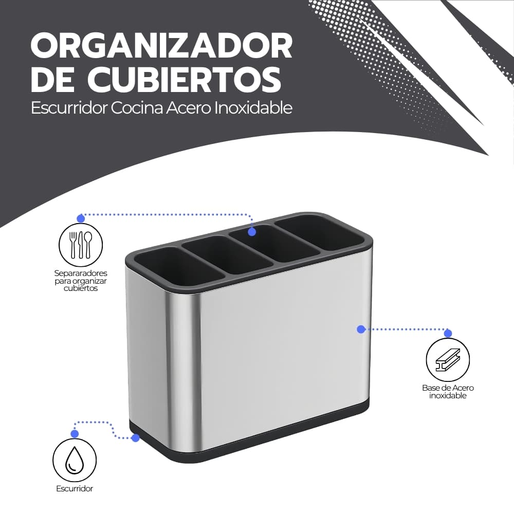 Organizador de Cubiertos Escurridor Cocina Acero Inoxidable — imagen 3