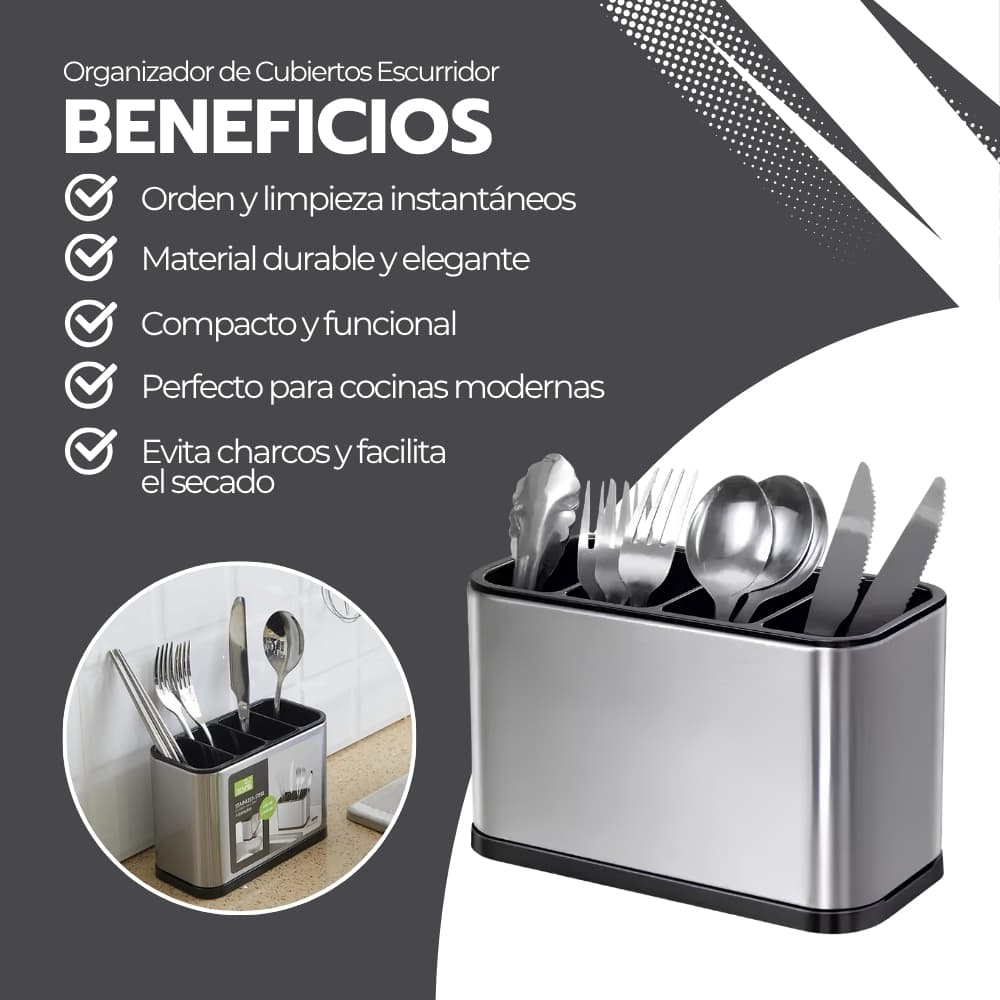 Organizador de Cubiertos Escurridor Cocina Acero Inoxidable — imagen 4