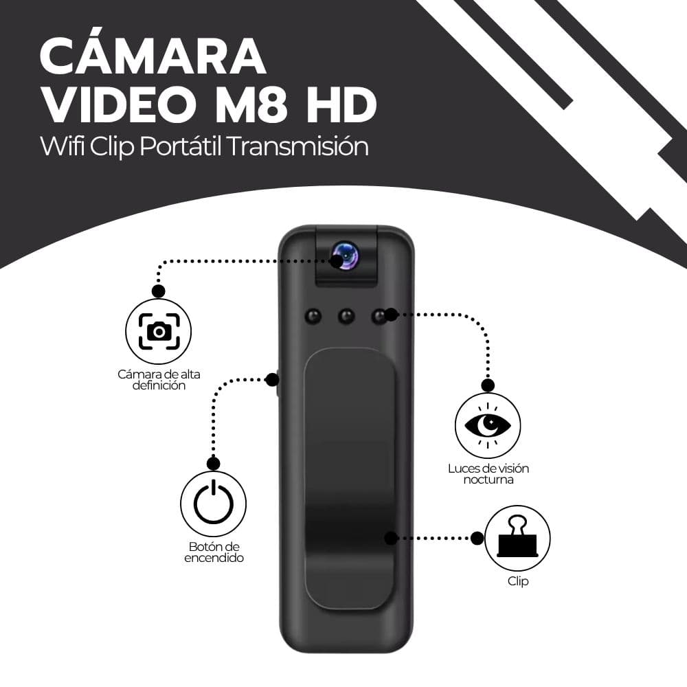 Cámara de Video Portátil M8 HD WiFi con Clip – Grabadora Compacta para Monitoreo Remoto y Transmisión en Directo | Novystor — imagen 3