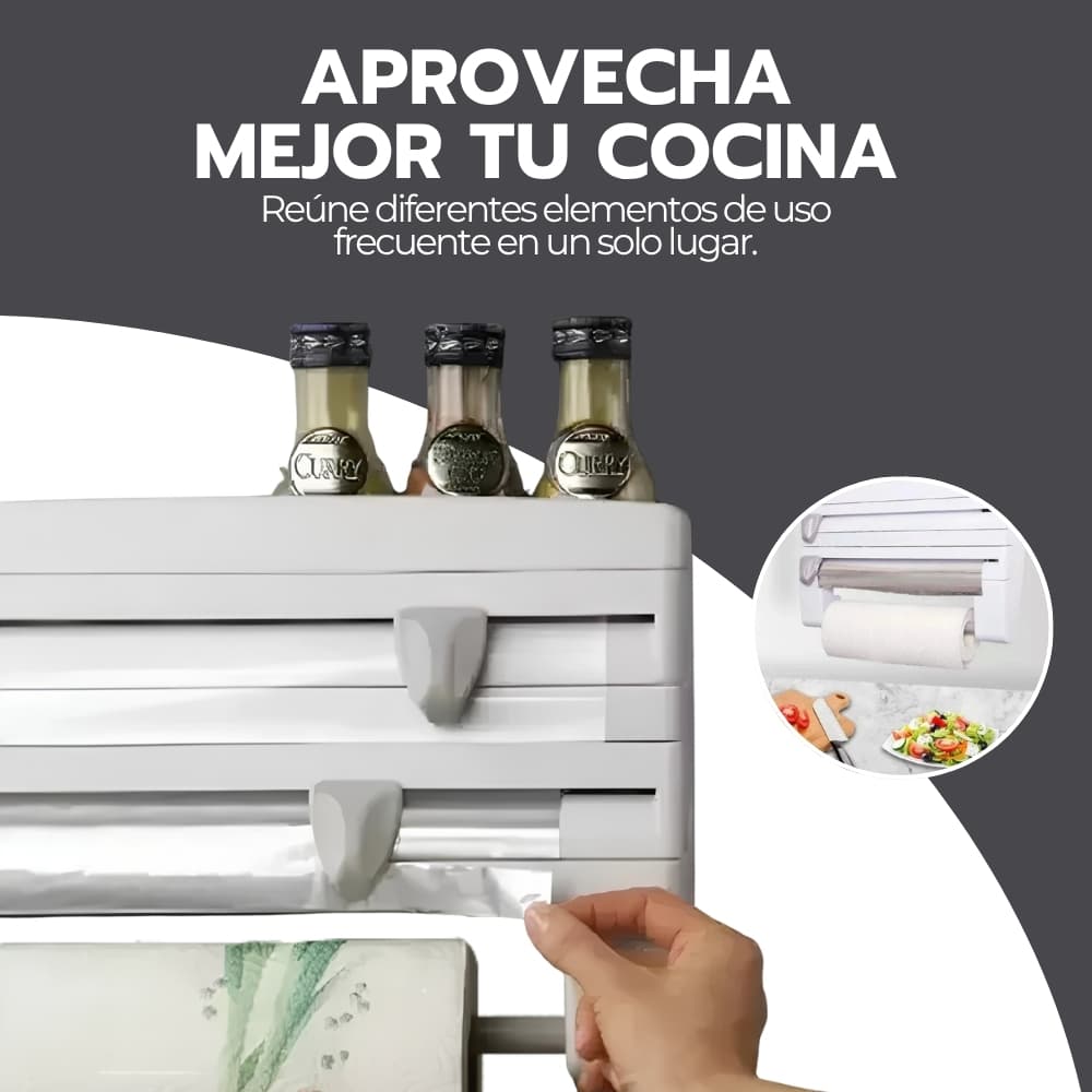 Dispensador de Papel Cocina 4 en 1 con Cuchillas para Aluminio, Film y Toalla | Organizador Multifuncional | Novystor — imagen 8