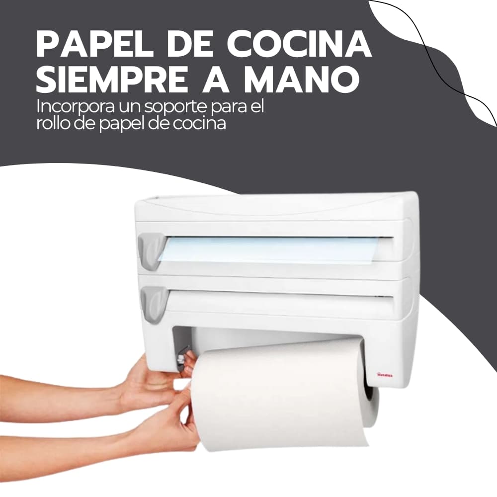 Dispensador de Papel Cocina 4 en 1 con Cuchillas para Aluminio, Film y Toalla | Organizador Multifuncional | Novystor — imagen 9
