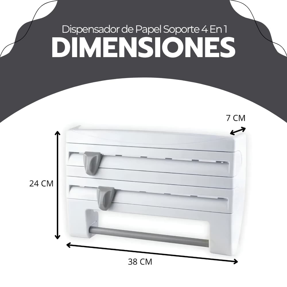 Dispensador de Papel Cocina 4 en 1 con Cuchillas para Aluminio, Film y Toalla | Organizador Multifuncional | Novystor — imagen 10