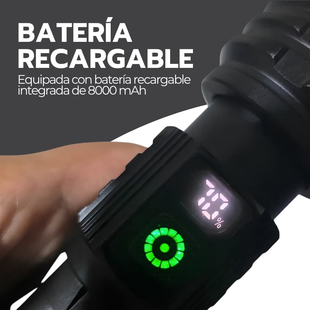 Linterna Táctica Recargable 8000 mAh | LED Alta Potencia con Luz Blanca y Amarilla | Ideal para Camping, Emergencias y Exterior | Aluminio — imagen 5