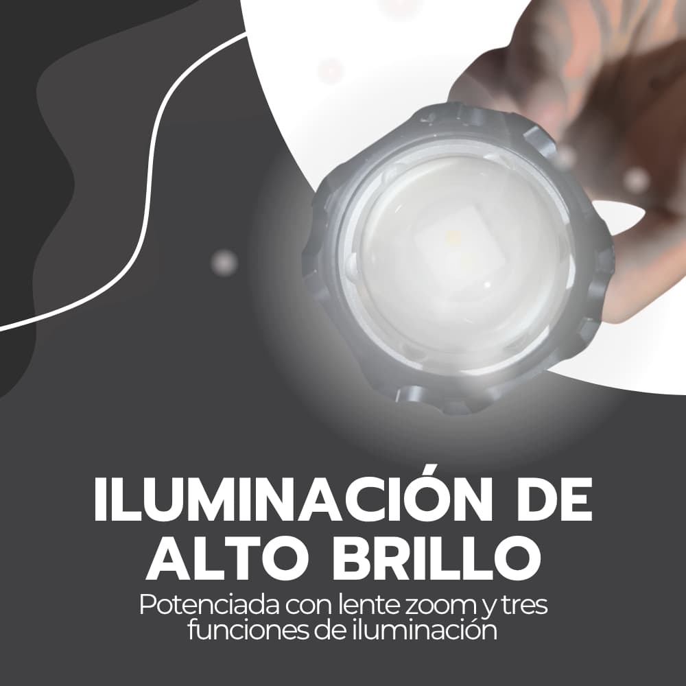 Linterna Táctica Recargable 8000 mAh | LED Alta Potencia con Luz Blanca y Amarilla | Ideal para Camping, Emergencias y Exterior | Aluminio — imagen 6
