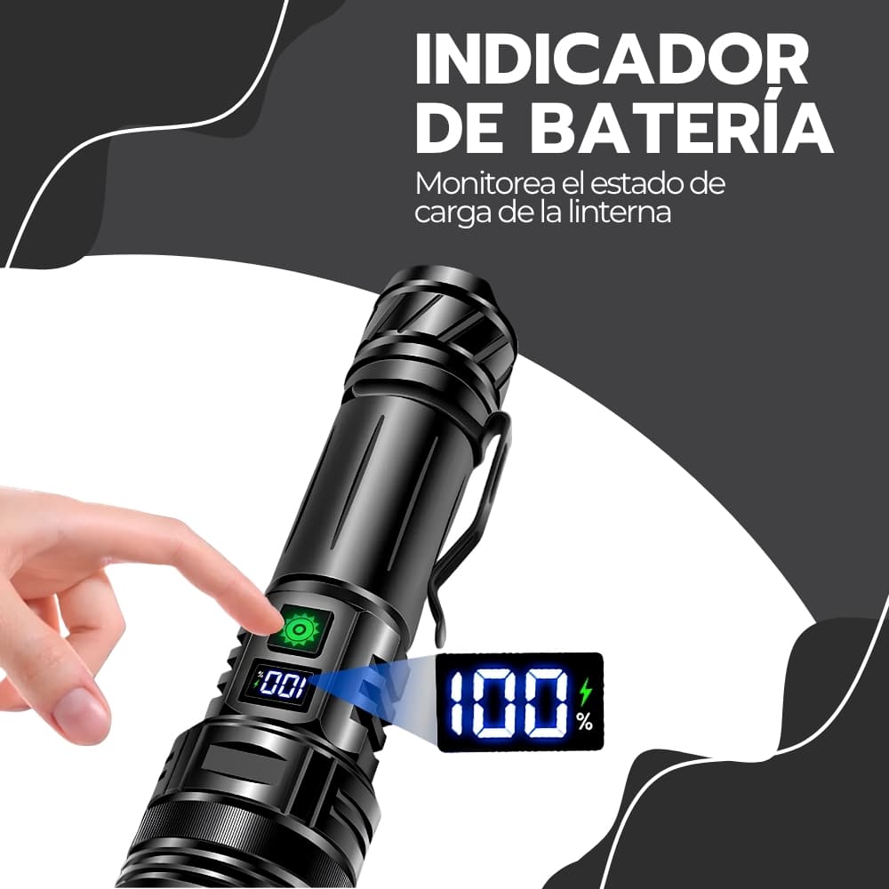 Linterna Táctica Recargable 8000 mAh | LED Alta Potencia con Luz Blanca y Amarilla | Ideal para Camping, Emergencias y Exterior | Aluminio — imagen 9
