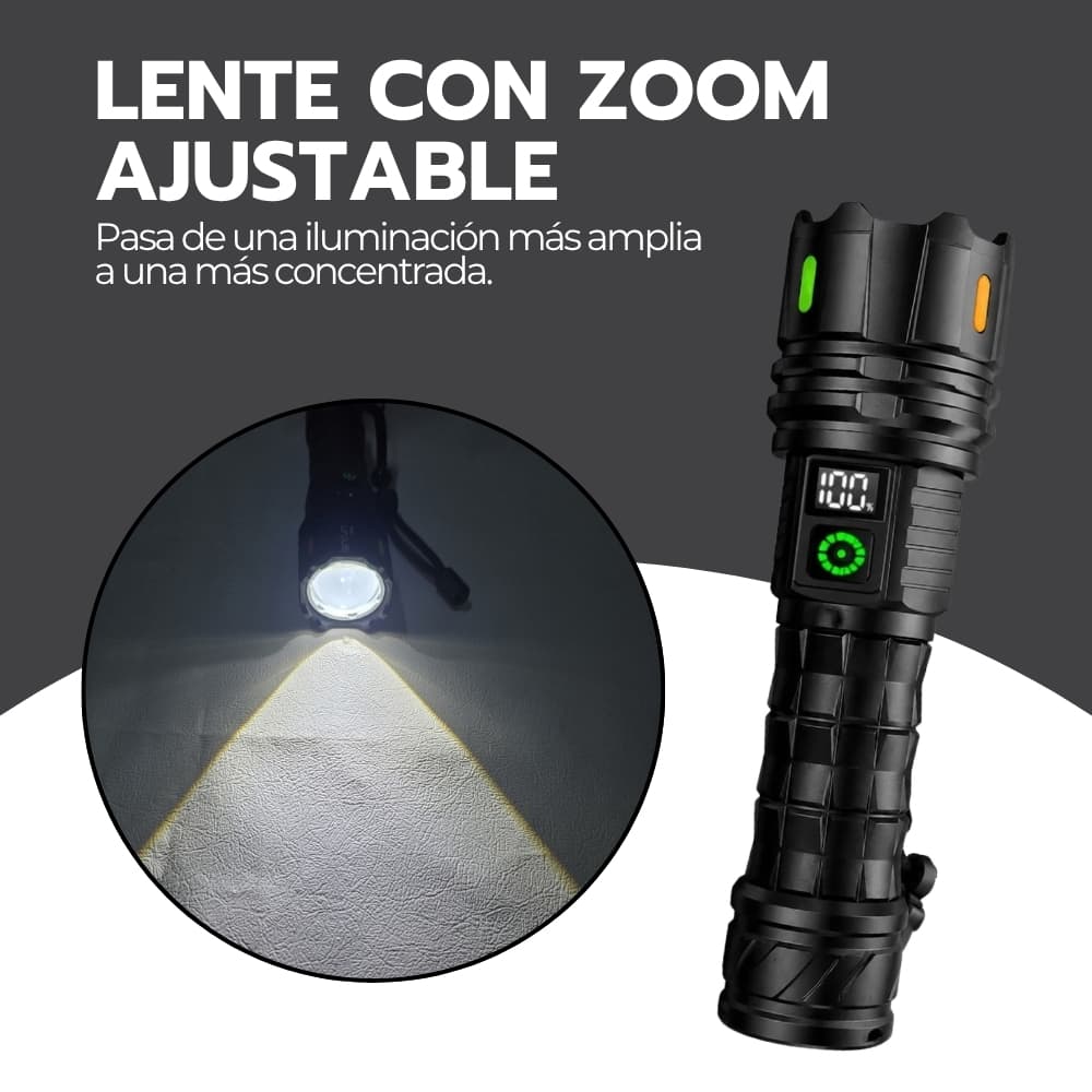 Linterna Táctica Recargable 8000 mAh | LED Alta Potencia con Luz Blanca y Amarilla | Ideal para Camping, Emergencias y Exterior | Aluminio — imagen 10