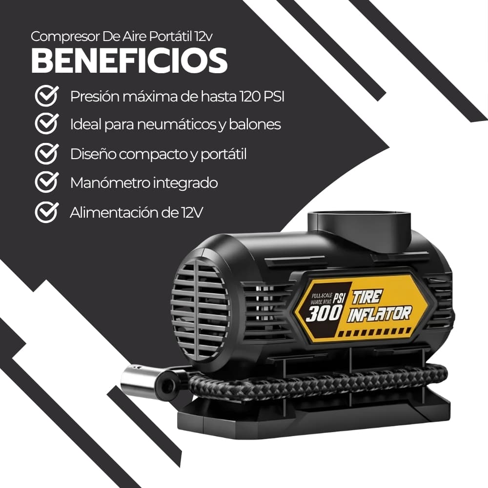 Compresor de Aire para Auto Portátil 12V | Inflador de Neumáticos 120 PSI con Manómetro y Accesorios | Compacto para Vehículo | Novystor — imagen 4