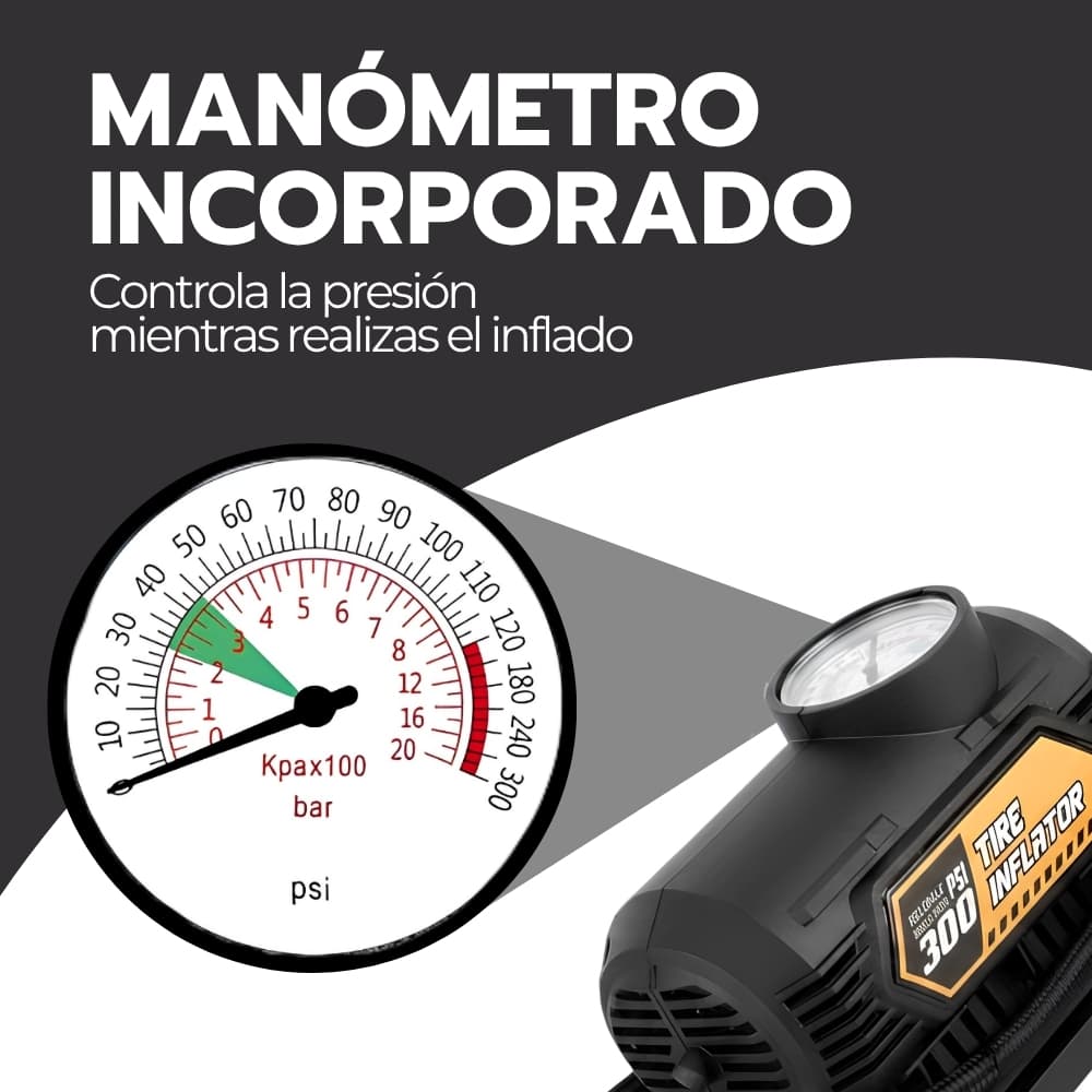 Compresor de Aire para Auto Portátil 12V | Inflador de Neumáticos 120 PSI con Manómetro y Accesorios | Compacto para Vehículo | Novystor — imagen 6
