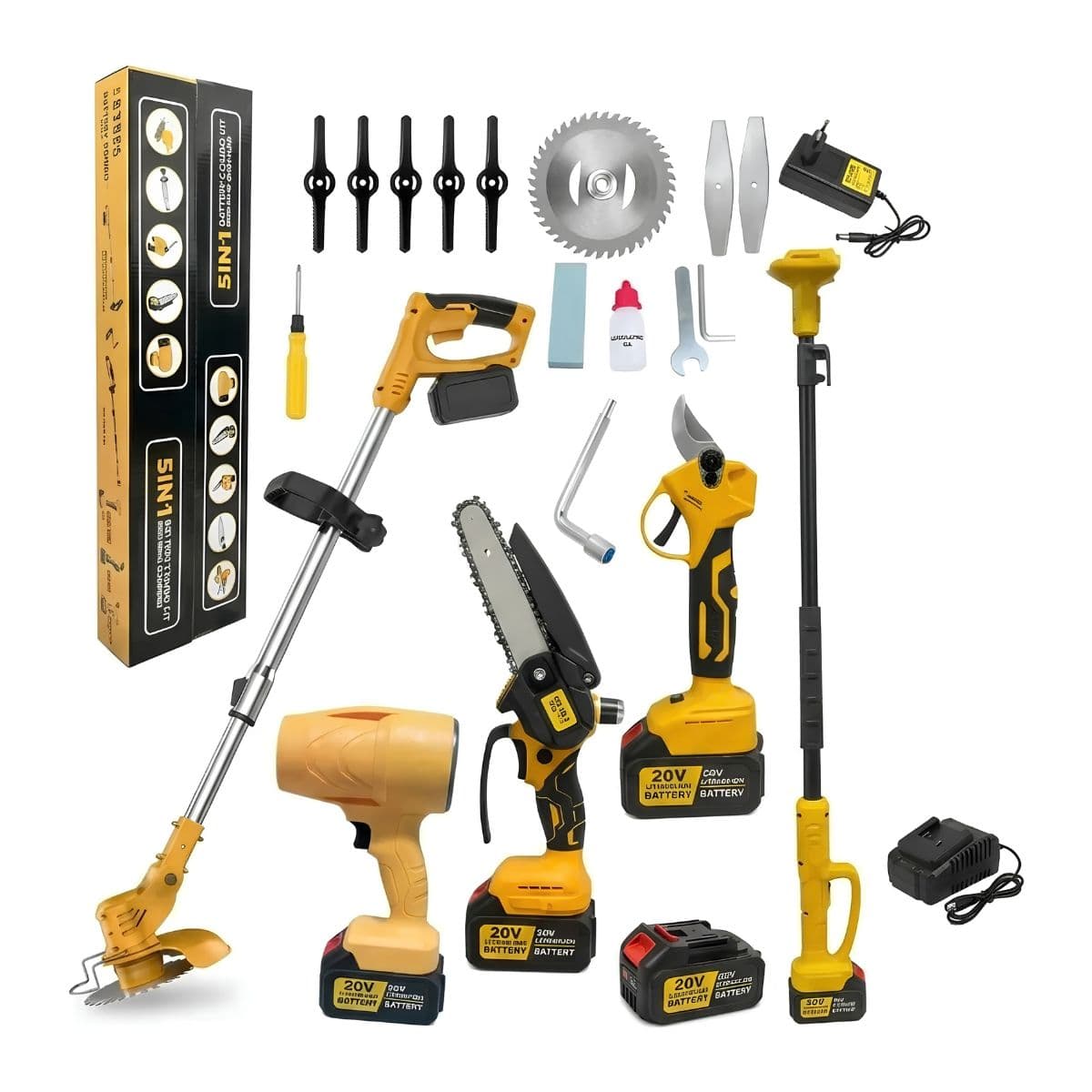 Herramienta Multifuncional Inalámbrica 5 en 1 para Jardinería | Kit con Motosierra, Orilladora y Soplador | Incluye 2 Baterías y Cargador | Novystor — imagen 11