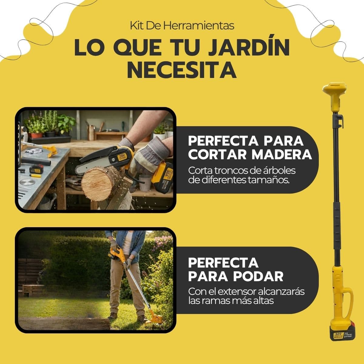 Herramienta Multifuncional Inalámbrica 5 en 1 para Jardinería | Kit con Motosierra, Orilladora y Soplador | Incluye 2 Baterías y Cargador | Novystor — imagen 7