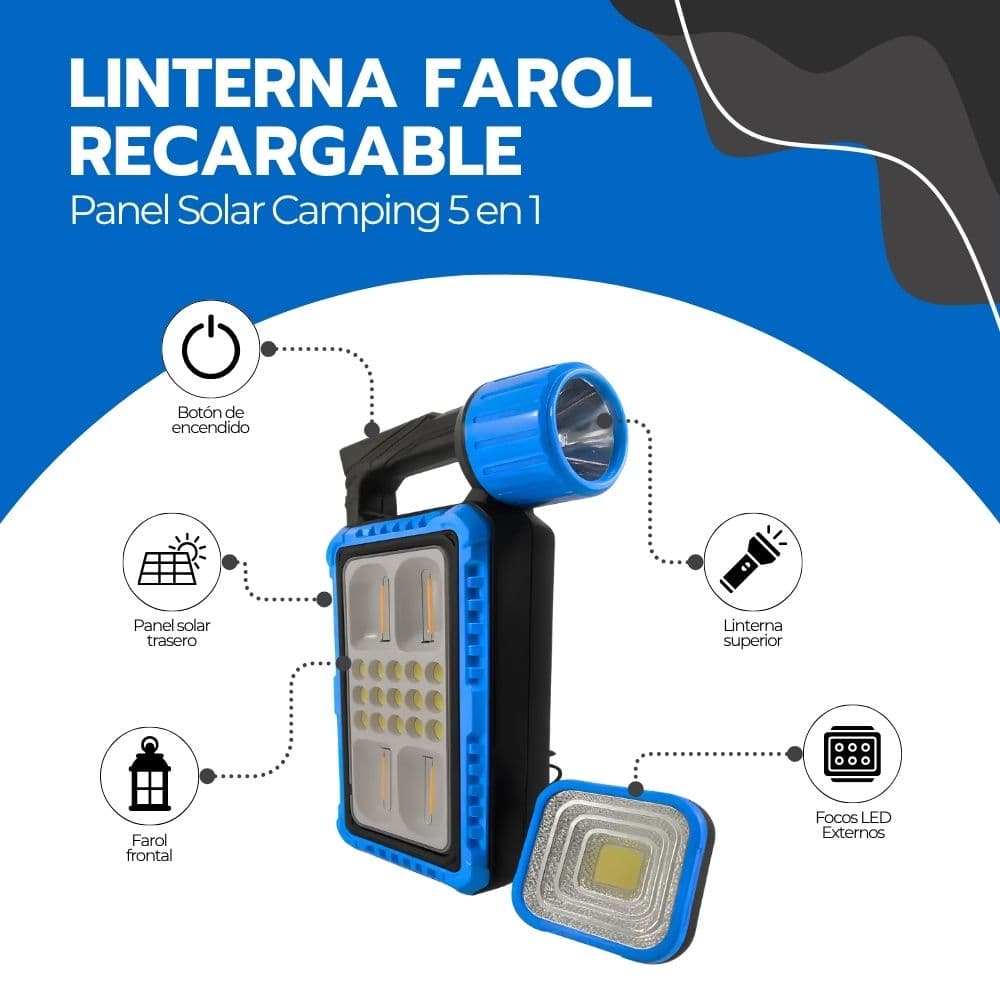 Linterna Farol LED Recargable Panel Solar Camping 5 en 1 — imagen 3