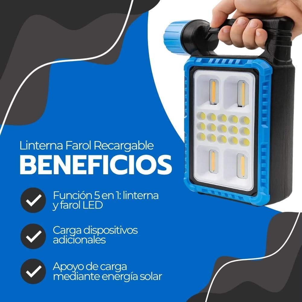 Linterna Farol LED Recargable Panel Solar Camping 5 en 1 — imagen 4