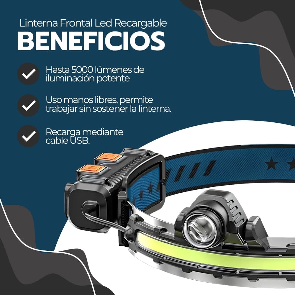 Linterna de Cabeza Recargable 5000lm W678 | Luz Fría LED Manos Libres para Camping, Ciclismo y Minería | Novystor — imagen 4