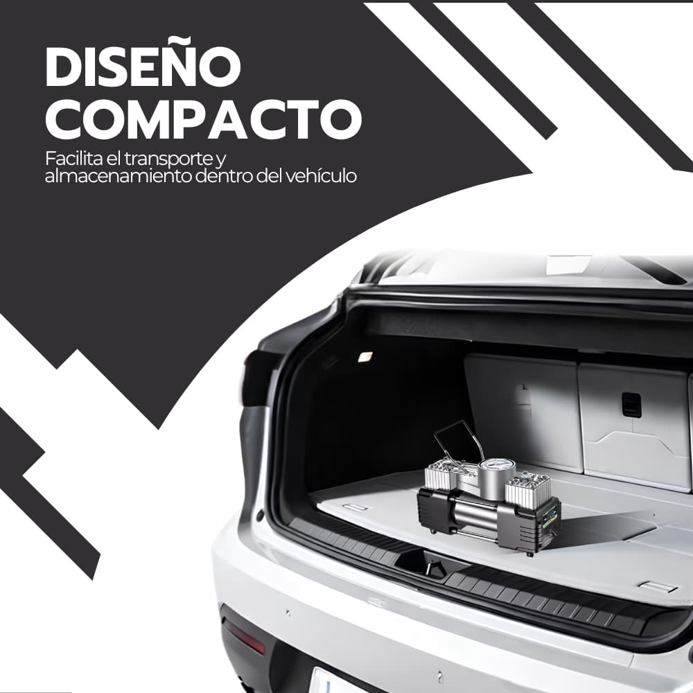 Compresor de Aire para Neumáticos 2 Cilindros 12V 150 PSI | Inflador Portátil con Manómetro y 3 Boquillas | Novystor — imagen 9