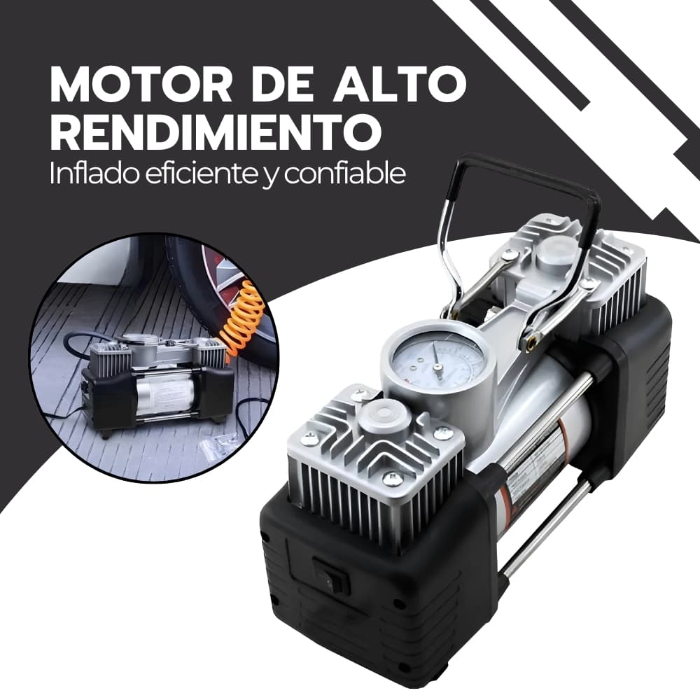 Compresor de Aire para Neumáticos 2 Cilindros 12V 150 PSI | Inflador Portátil con Manómetro y 3 Boquillas | Novystor — imagen 10