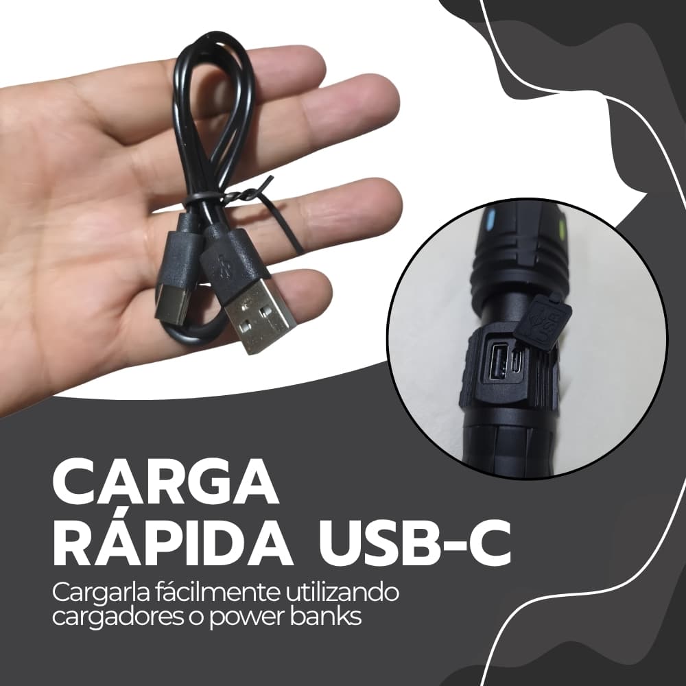 Linterna super potente 35000 lúmenes 30W | Zoom telescópico, batería USB-C y alcance 700 m — imagen 7