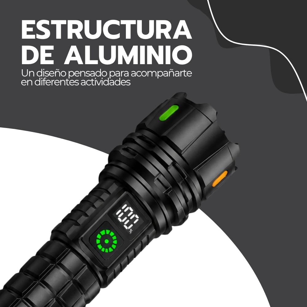 Linterna super potente 35000 lúmenes 30W | Zoom telescópico, batería USB-C y alcance 700 m — imagen 8