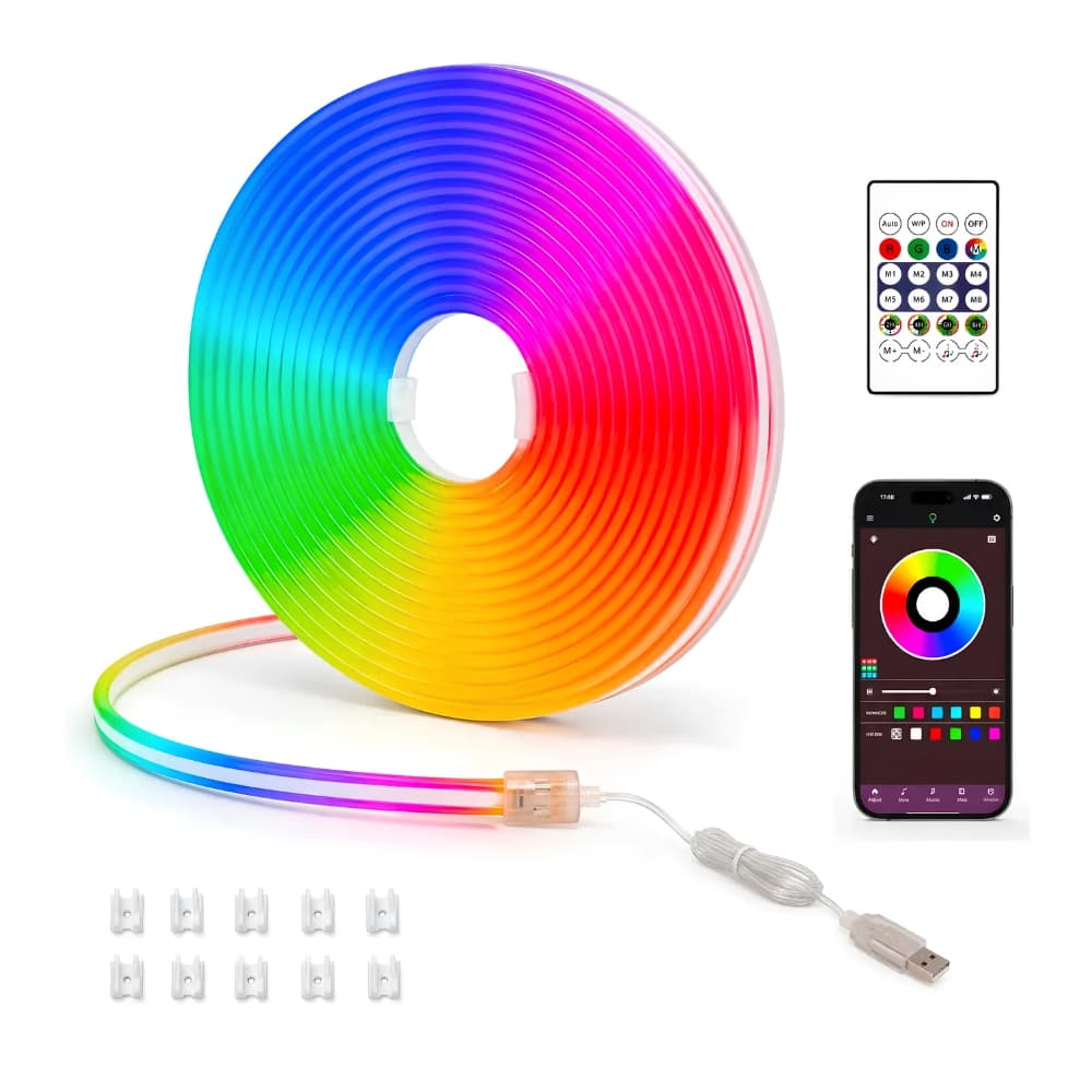 Tira LED Neón RGB 5 Metros con Bluetooth y Control USB | Cinta de Luces Flexible para Decorar Dormitorio, Escritorio o Sala | Novystor — imagen 1